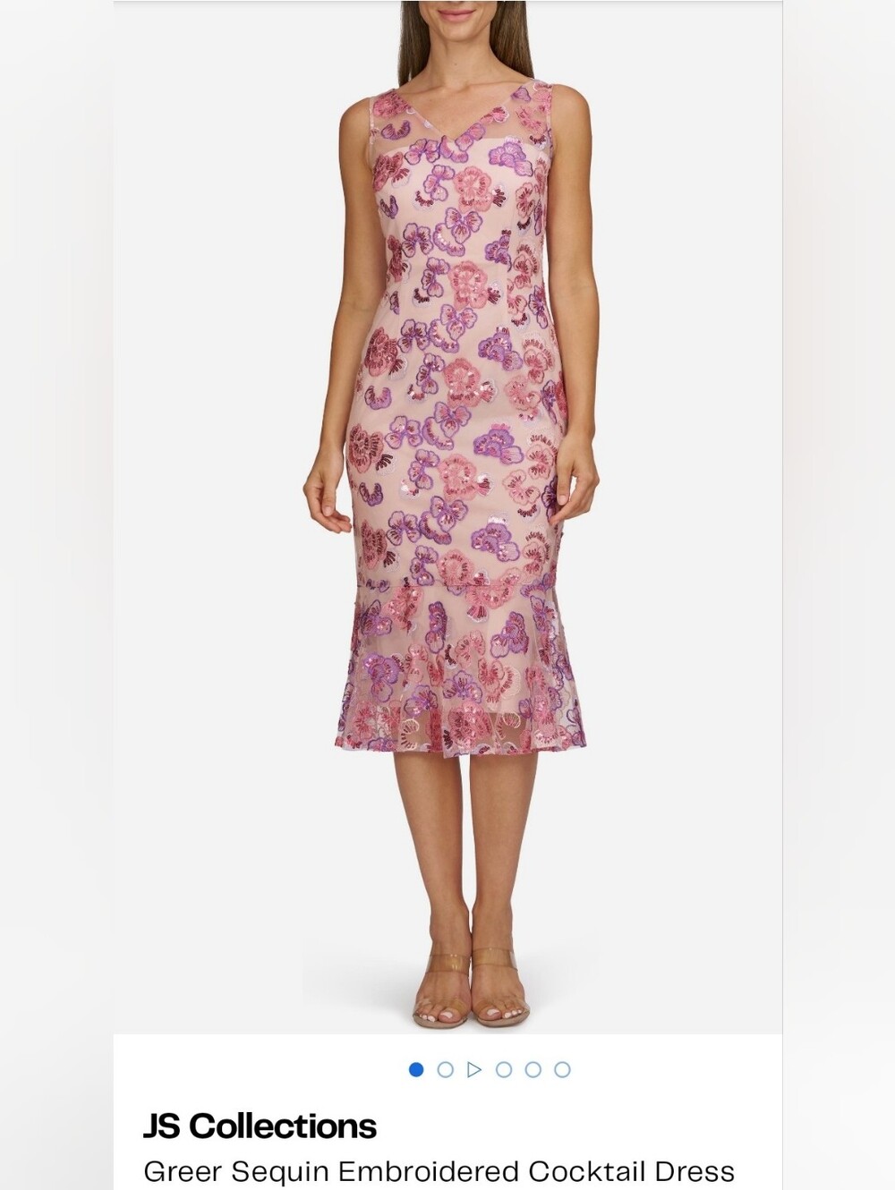 JS Collections Pink Midi Dress with Purple Sequin Embroidery
